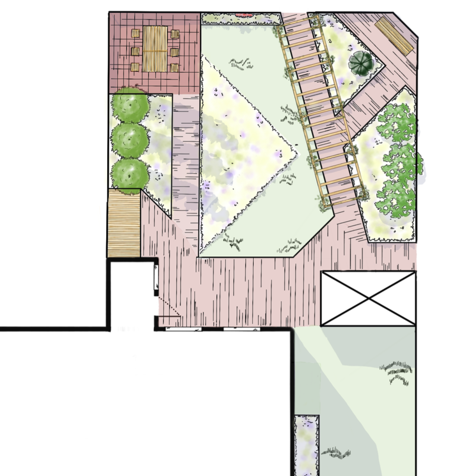 Deze kleine tuin beschikt over struiken voor vogels, bloemen voor bijen, schaduw voor de klant en vooral heel veel moois om te zien.